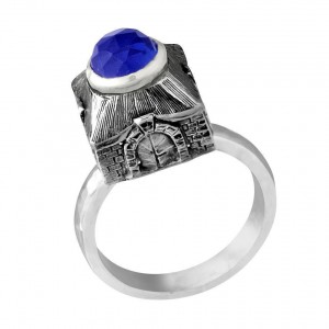 Rafael Jewelry Sterling Silver Ring with Sapphire and Jerusalem Gates Jerusalem Jewelry