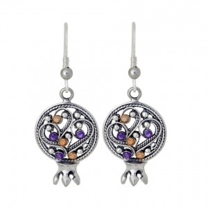 Sterling Silver Pomegranate Earrings with Gemstones by Rafael Jewelry Boucles d'Oreilles