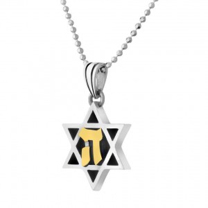 Rafael Jewelry Star of David Pendant in Sterling Silver with Golden Hey Colliers & Pendentifs