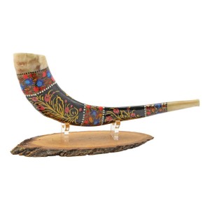 Hand-Painted Shofar with Pomegranate and Jerusalem