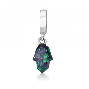 925 Sterling Silver of Hamsa with a Hanging Azurite Pendant Charm
 Marina Jewelry