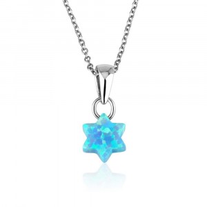 Star of David Pendant made From Blue Opal Stone
