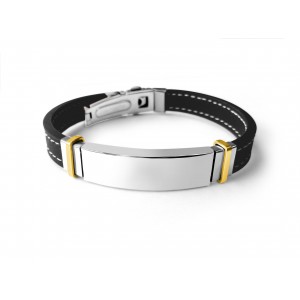 Men’s Bracelet in Leather and Stainless Steel  Bracelets Juifs