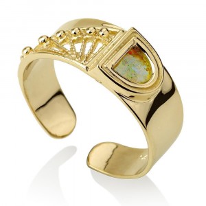 Modern Roman Glass Ring in 14K Gold by Ben Jewelry
 Bagues Juives