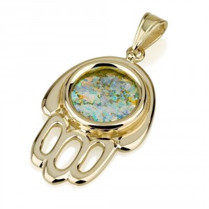 Hamsa Pendant Roman Glass in 14K Gold by Ben Jewelry Ben Jewelry
