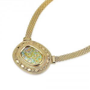 14K Gold Mesh Chain Necklace Featuring an Oval Roman Glass by Ben Jewelry
 Ben Jewelry