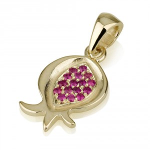 14K Gold Pomegranate Pendant with Ruby Gemstones by Ben Jewelry
 Colliers & Pendentifs
