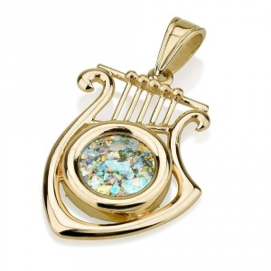 David Harp Pendant 14K Yellow Gold And Roman Glass by Ben Jewelry Colliers & Pendentifs