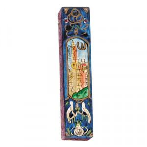Yair Emanuel Mezuzah with the Tower of David in Painted Wood Default Category