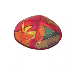 Kippa en Soie Rouge Yair Emanuel - Motifs Multicolores Bar Mitzvah

