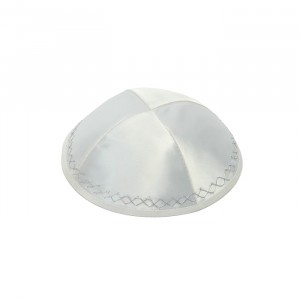 Terylene Kippah with Zigzag Lines and Rim in White Bar Mitzvah
