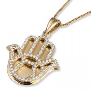 14K Gold Hamsa Pendant with Diamonds Colliers & Pendentifs