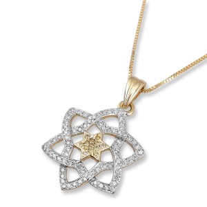 14K Yellow Gold Star of David Pendant with Central Star Colliers & Pendentifs