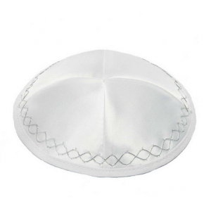 Terylene Kippah with Zigzag Lines and Four Sections in White Kippas
