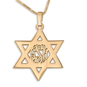 24K Gold-Plated Star of David Necklace With English Monogram Colliers & Pendentifs
