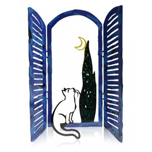 David Gerstein The Cat and The Moon Window Sculpture Décorations d'Intérieur