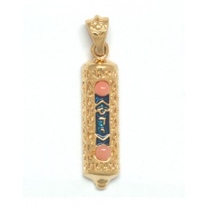 Pendant with Mezuzah Pendant in Gold Plated with Coral Marina Jewelry