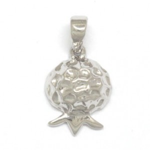 Pomegranate Pendant with Rhodium Plated Textured Design Colliers & Pendentifs