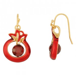 Pomegranate Earrings in Gold Plated Wine Enamel with Garnet Stones Marina Jewelry