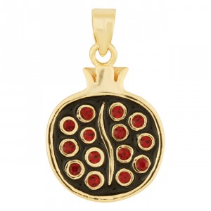 Pomegranate Pendant in Gold Plated with Garnet Stones Colliers & Pendentifs