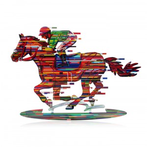 Multi Colored Jockey on Horse Sculpture by David Gerstein Art Israélien