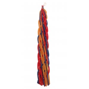 Galilee Style Candles Havdalah Candle with Crosshatching Red, Blue and Yellow Lines