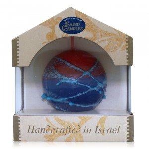 Safed Candles Globe Candle with Orange, Purple and Blue Stripes and Lines Bougies de Fêtes Juives