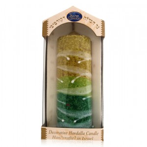 Safed Candles Pillar Havdalah Candle with Green and Yellow Stripes Bougies de Fêtes Juives