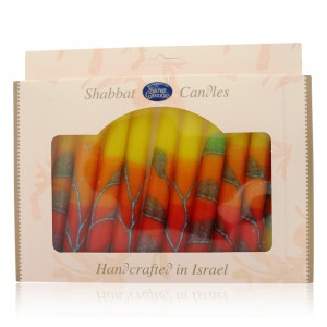 Safed Candles Shabbat Candle Set with Red, Orange and Yellow Stripes Bougies de Fêtes Juives