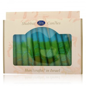 Safed Candles Shabbat Candle Set in Turquoise, Green and Orange Bougies de Fêtes Juives