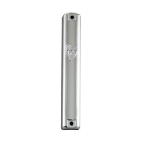 Silver Plastic Mezuzah with Large Traditional Shin and Plugs Mezouzot