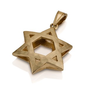 14k Yellow Gold Star of David Pendant with Inflated Design Colliers & Pendentifs