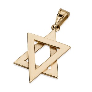 14k Yellow Gold Star of David Pendant with Double Triangle Design Colliers & Pendentifs