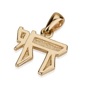 14k Yellow Gold Pendant with Texture and Modern Typology Chai Pendants & Necklaces