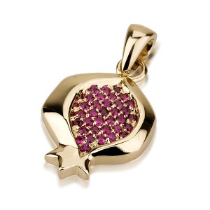 14k Yellow Gold Ruby and Soft Surface Pomegranate Pendant Ben Jewelry