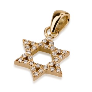 Pingente de Estrela de David de Ouro Amarelo 18k com  Diamantes Incrustrados e Superfície Macia Colliers & Pendentifs
