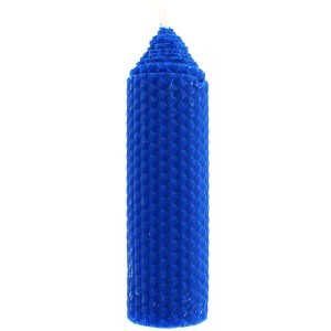 Blue Waffle Style Havdalah Candle with Pillar Design by Safed Candles Bougies de Fêtes Juives
