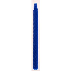 Blue Waffle Style Wax Havdalah Candle with Column Design by Safed Candles Bougies de Fêtes Juives