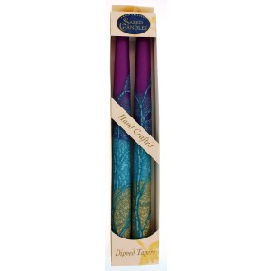 Wax Shabbat Candles by Safed Candles in Blue, Purple, Turquoise and Orange Bougies de Fêtes Juives