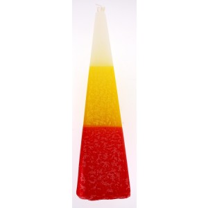 Pyramid Havdalah Candle by Safed Candles with White, Yellow and Red Bands Bougies de Fêtes Juives