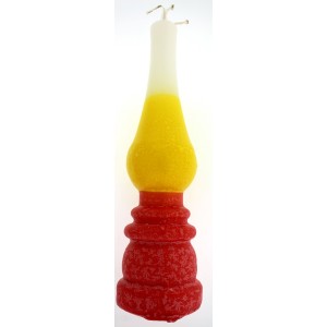 Havdalah Candle by Safed Candles with Lamp Design & Red, White & Yellow Stripes Bougies de Fêtes Juives
