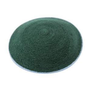Green DMC Knitted Kippah with Thin Gray Stripe Judaïque
