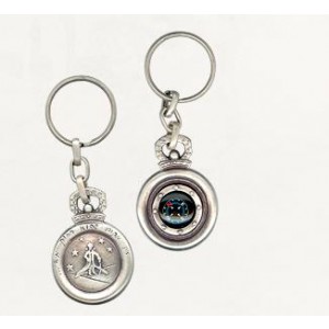 Silver Compass Keychain with Little Prince Illustration and Crown Art Israélien