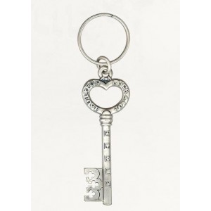 Silver Skeleton Key Keychain with English Text and Good Luck Symbols Art Israélien