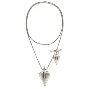 Silver Necklace with Heart Pendant and Toggle Clasp Colliers & Pendentifs