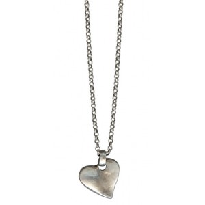 Silver Necklace with Link Chain & Hammered Heart Pendant Colliers & Pendentifs