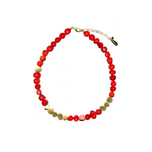 Necklace with Coral and Gold Beads Colliers & Pendentifs