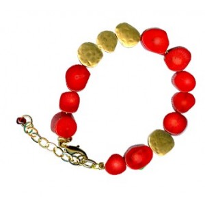 Coral Bracelet with Gold Beads Bracelets Juifs