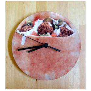 Falafel Laminated Print Wood Analog Clock by Barbara Shaw Horloges