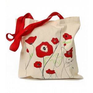 Canvas Tote Bag with Red Kalaniot Flowers by Barbara Shaw Accessoires Juifs
